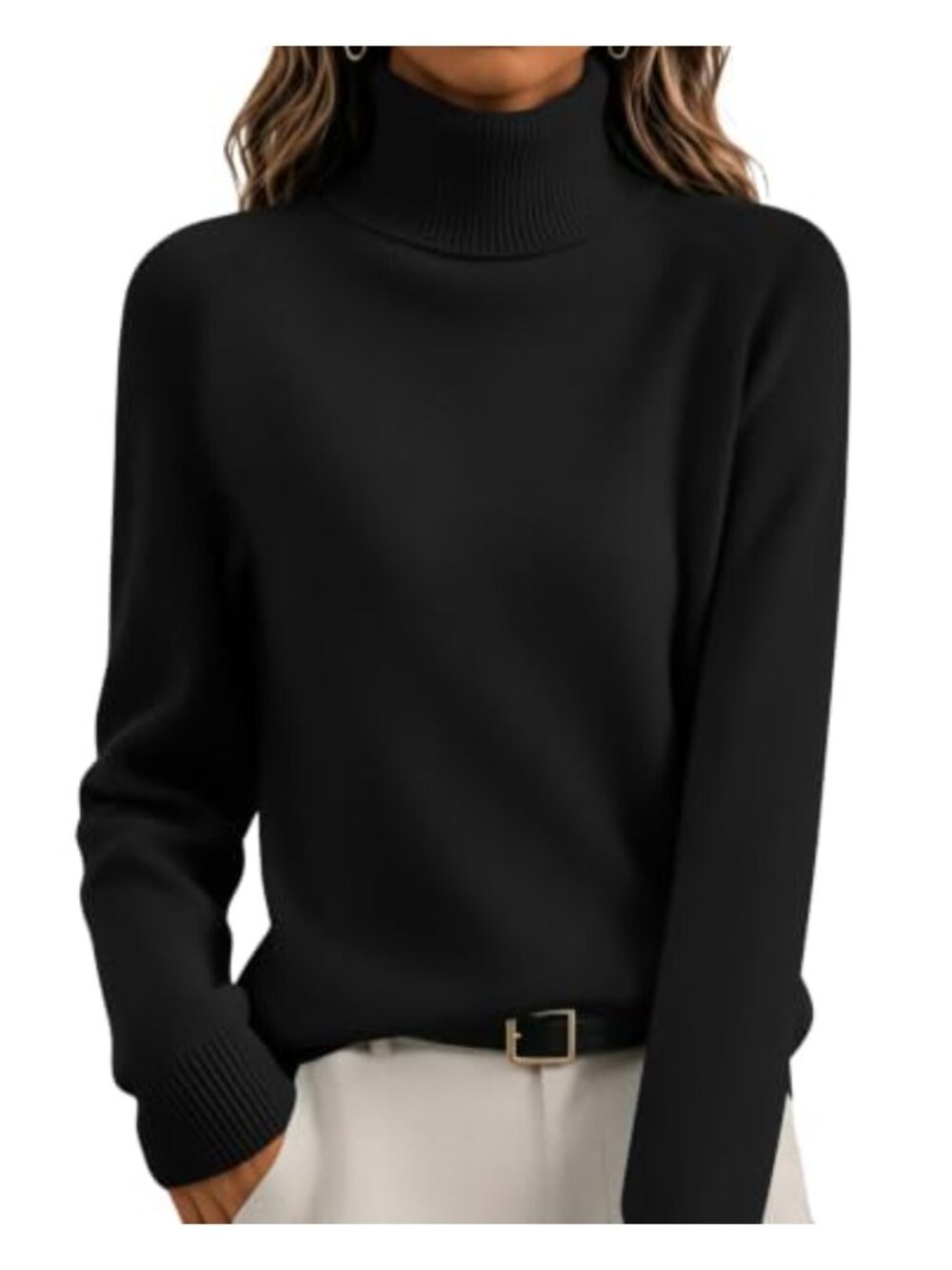 Womens Turtleneck Pullover Sweater Long Sleeve Ribbed Knit Top